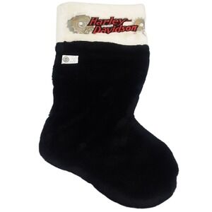 Vintage 2000 Harley Davidson Christmas Stocking Black Faux Fur Holiday Biker USA